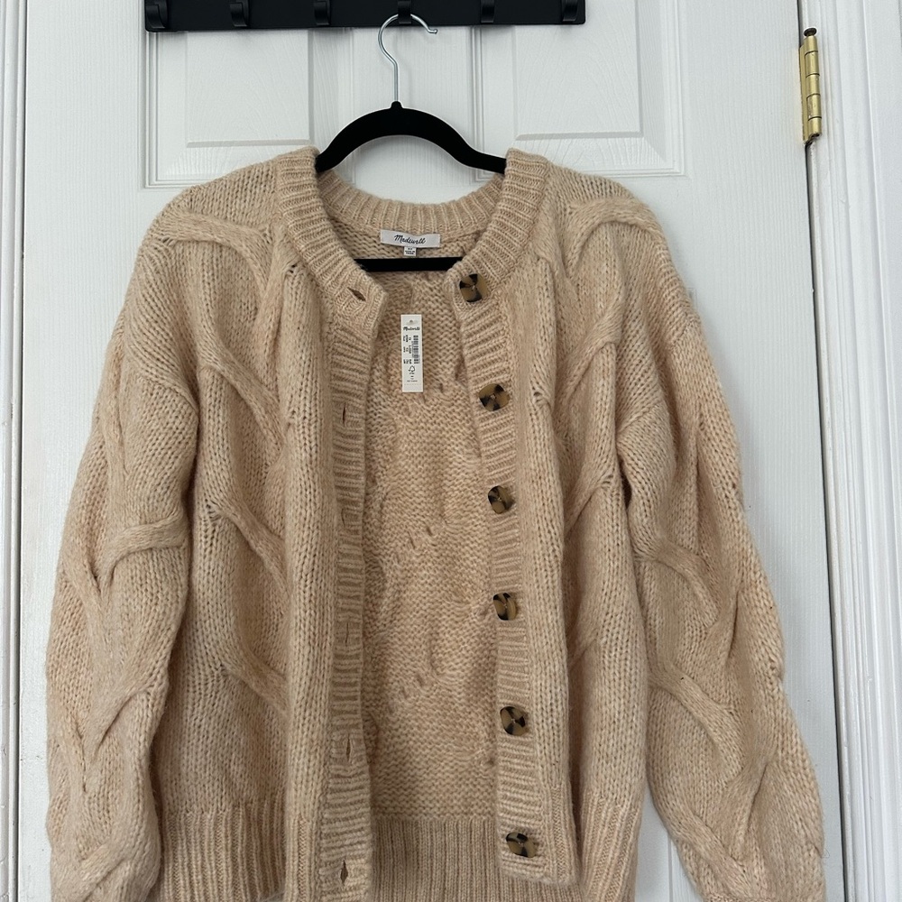 Madewell Cozy Beige Cable Knit Cardigan Sweater